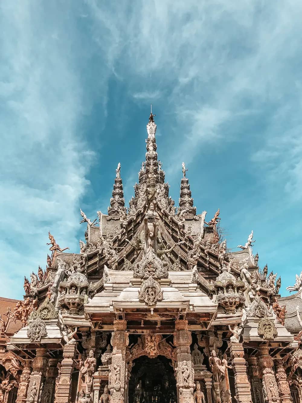 The carved wooden spires of the Sanctuary of Truth in Pattaya